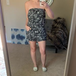 Black and White Strapless Romper